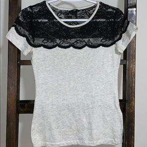 Light grey and black lace tee